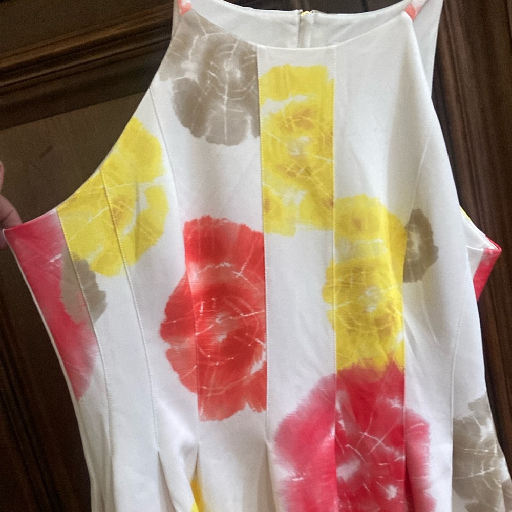 Calvin Klein White Dress with Pink, Yellow, and Gray Floral Print - Picture 3 of 8